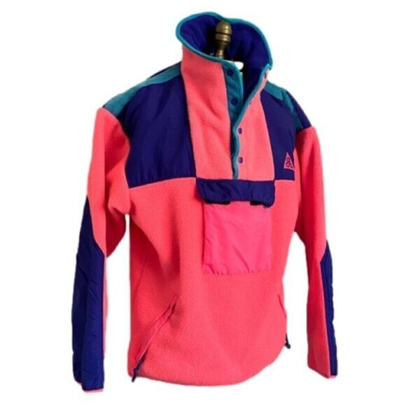 Vintage Nike ACG Neon Pink / Blue Devil's Tower Fleece Ski Jacket - M 🇺🇸 - Picture 13 of 14